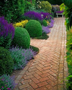 Red brick crazy paving path
